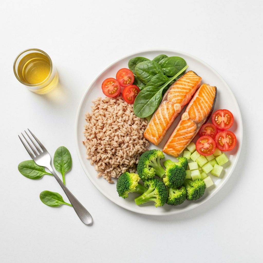 Balanserad mattalrik med olika livsmedelsgrupper