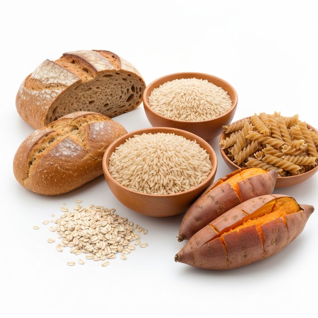 Kolhydratrika mat som bröd, ris och potatis