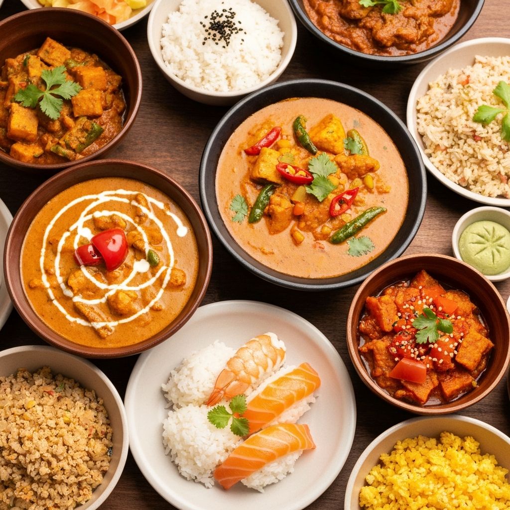 Olika traditionella rätter från olika kulturer