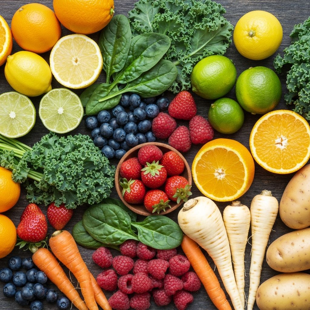 Färgrik frukt och grönsaker rik på vitaminer och mineraler