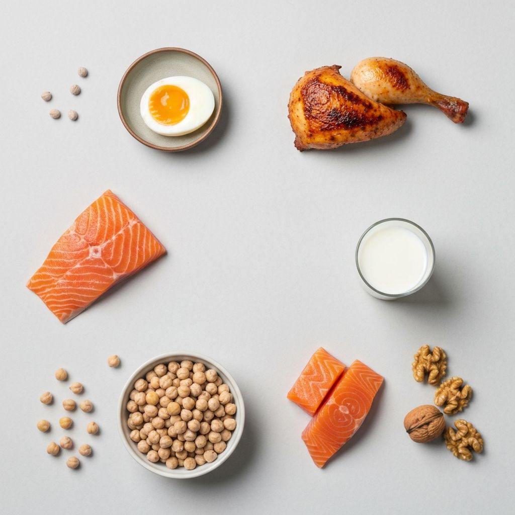 Varierade proteinslag på ett bord